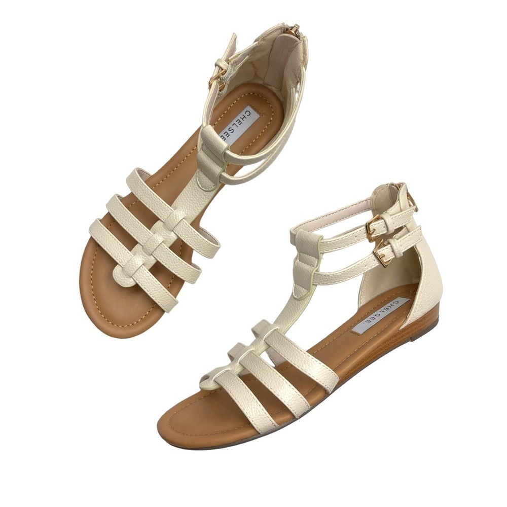 Chelsee gladiator sandals size 7 US faux leather strappy beige cream summer